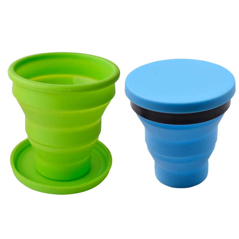 Taza de agua plegable de silicona suave con tapa retráctil mini cinturón portátil viaje Hotel taza de agua de silicona al aire libre