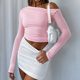 European and American cross-border women's clothing autumn ins new solid color shoulder long sleeve pleated navel top T-shirt for women