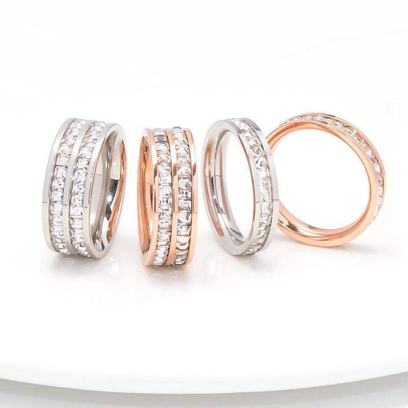 Fashion Geometric Titanium Steel Inlay Artificial Diamond Rings 1 Piece