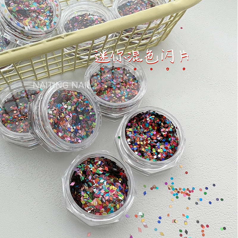 Reflective Refraction 1mm Versatile Mixed Color Hexagonal Rhombus Glitter Nail Decoration Large Glitter Material Nail Art Sparkle