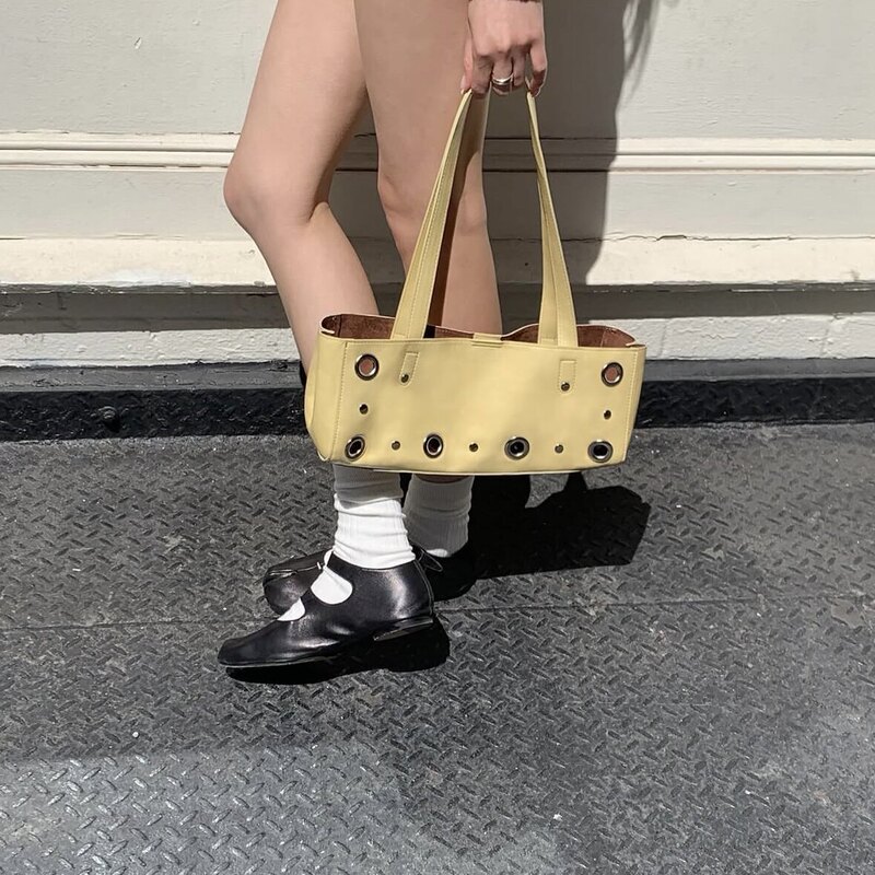 2026 New Fashion Tote Bag with Metal Ring Holes, Rectangular Shoulder Bag, Handbag, Personalized Design Underarm Bag