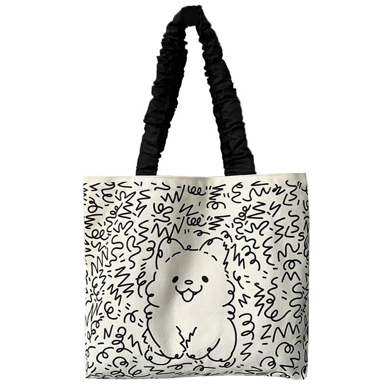 Lindo bolso de lona para perro gato, hombro femenino, arte de verano, dibujos animados frescos, bolso de comercio exterior de gran capacidad para estudiantes