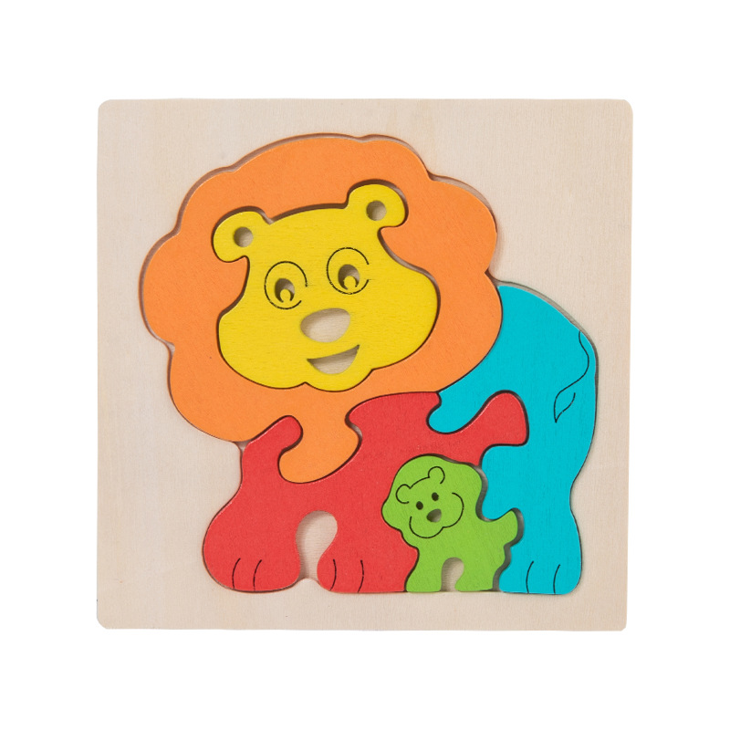 Fábrica directa de madera infantil plano puzzle padres-hijos patrón de animales cognición niños niñas juguetes de educación temprana