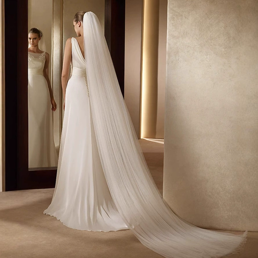 Длинная двухслойная фата из мягкого тюля в стиле катахедральный шлейф, длина 2м, свадебная фата с гребнем для волос.