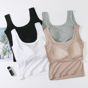Women's slim-fit threaded vest with cup and no steel ring summer one-piece Bra Spring and Autumn undershirt women's sling