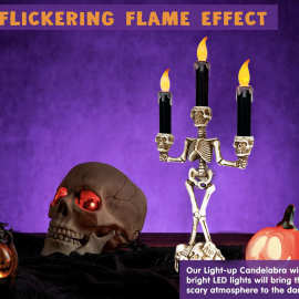 厂家定制骷髅骨架蜡烛灯万圣节装饰桌面摆件氛围道具感应烛台灯