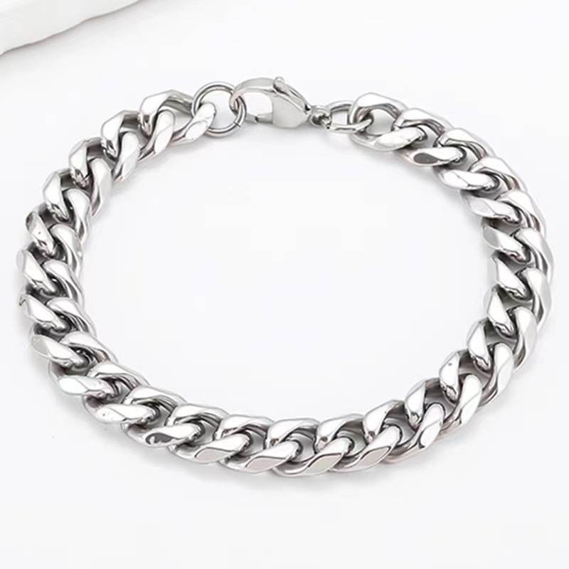 Men's Titanium Cuban Link Bracelet Polished Heavy Chain Jewelry_voghion.com