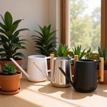 不锈钢喷雾壶长嘴室内浇水壶 园艺工具金属洒水壶木柄浇花喷雾壶