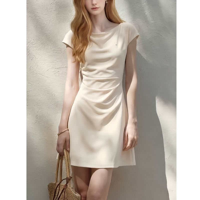 Ab+B French Style Dress for Women with Pleated Waist, Simple and High-End Feel, Beautiful Short Skirt for Summer 2026