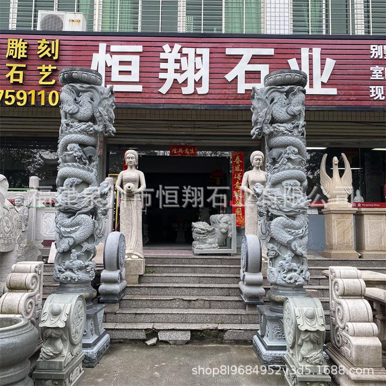 花岗岩石雕龙柱祠堂青石龙柱摆放 寺庙石龙柱惠安石柱批发