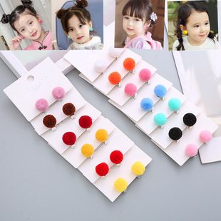 Children's Ear Clips, Colorful Pom-Pom Earrings, Non-Pierced Jewelry, Wholesale in Stock, Children's Style, New Autumn Models
