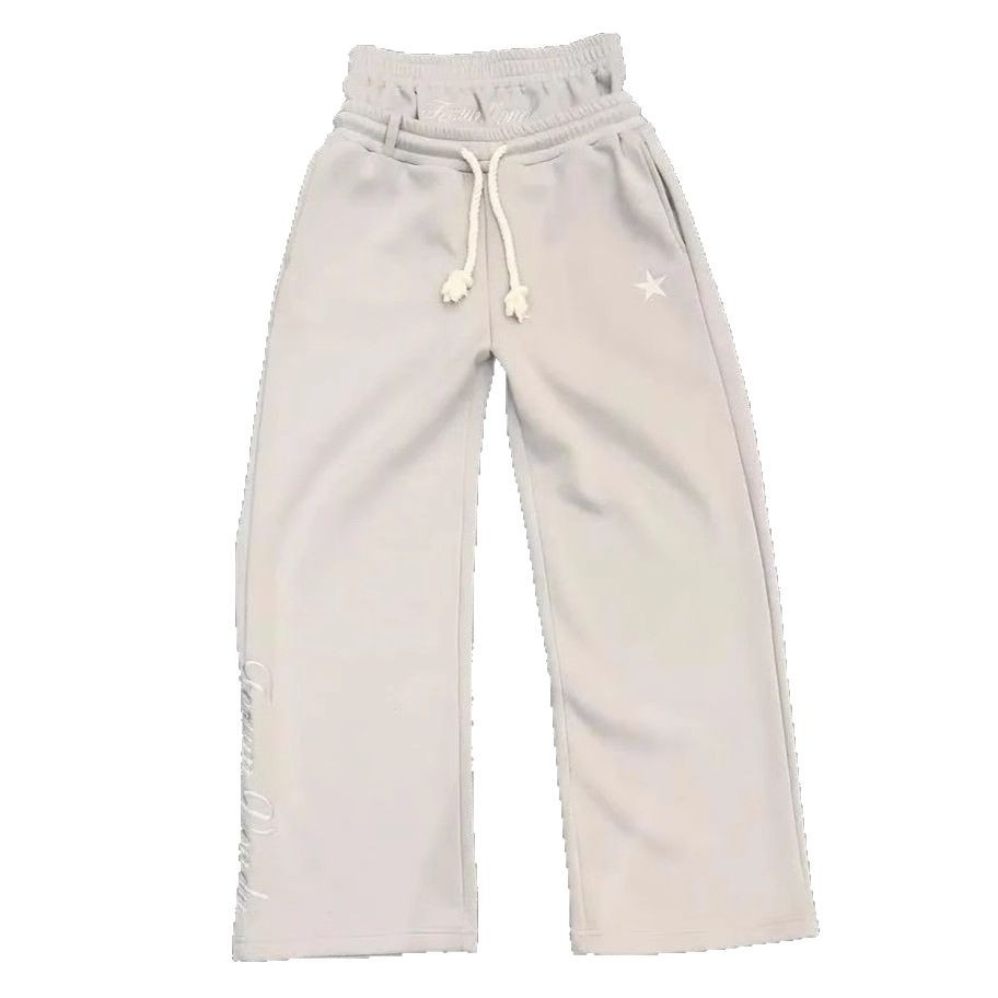 Cross-border European and American Fashion Brand High Street Double Waist Embroidered Pants Men's and Women's Fake Two-piece Pants Loose Wide-leg Casual Pants