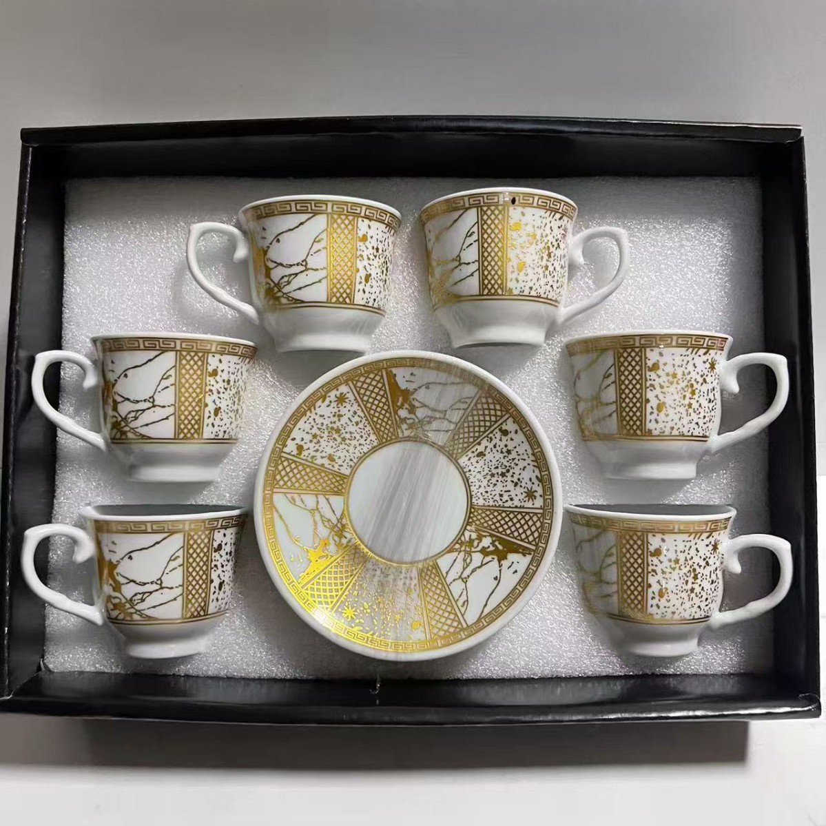 Nuevo conjunto de tazas de café de cerámica europea, tazas de café de estampado transfronterizo, 6 tazas de café de Oriente Medio, 6 platos de café de la tarde
