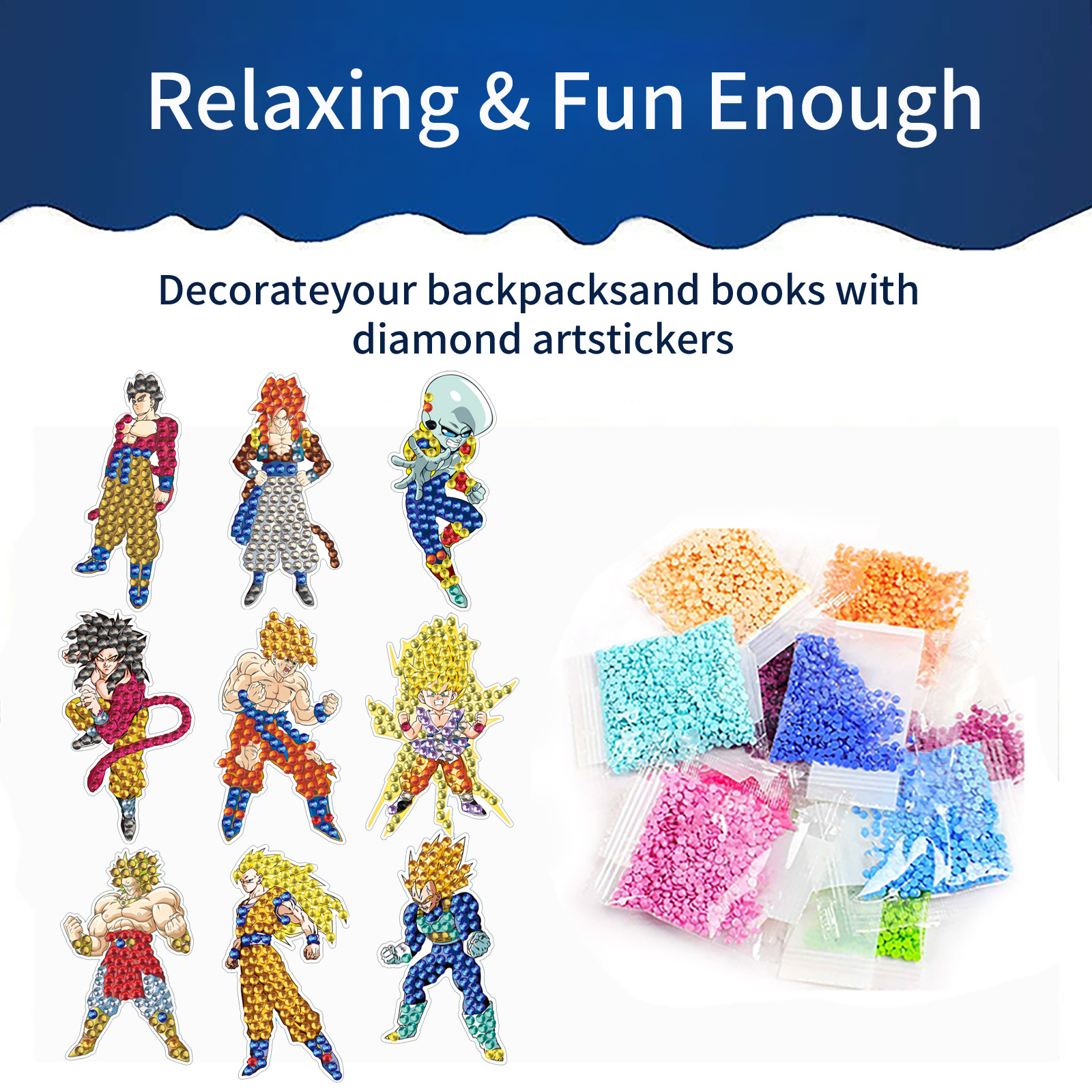 Venta caliente dibujos animados Saiyan diamante pintura pegatinas gratis DIY ladrillo pintura pegatinas de pared pegatinas hechas a mano cristal brillante diamante