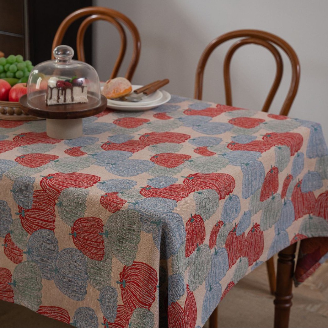 American Ins Style Thanksgiving Rectangular Tablecloth Red Jacquard Pumpkin Table Mat Dining Table Coffee Table Stall Cloth Stain-Resistant
