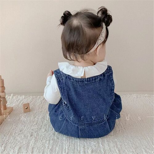 Baby Spring and Autumn Two-Piece Girl's Denim Set Cute and Stylish Outgoing Back Strap Pants One-piece Long Sleeve Hoddie