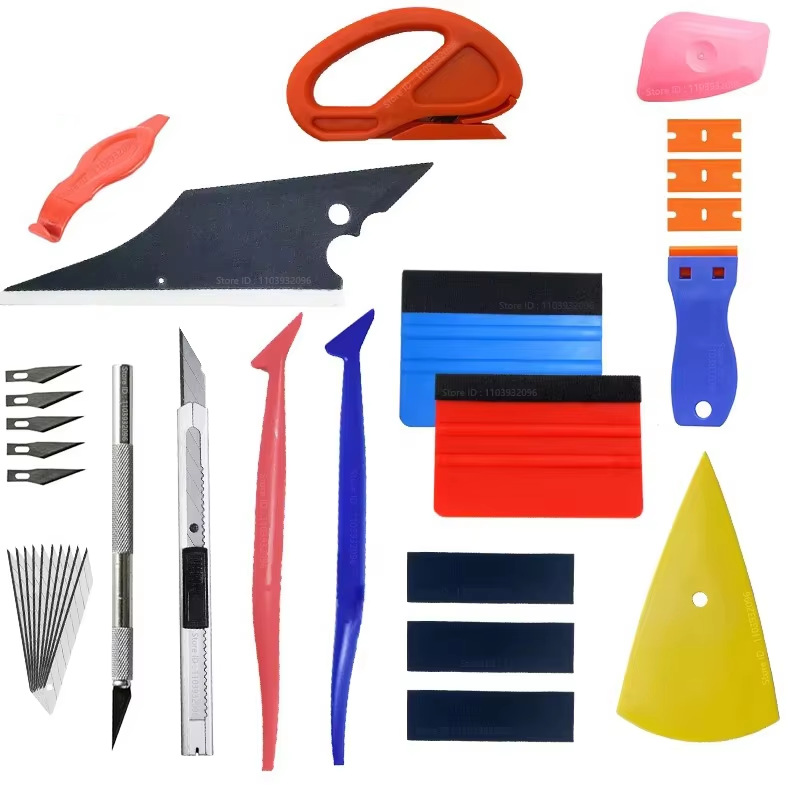 10 piezas de película de coche herramienta cinturón Dispositivo de reparación de película, raspador de borde de fieltro, película de vinilo raspador de calcomanía, etiqueta engomada