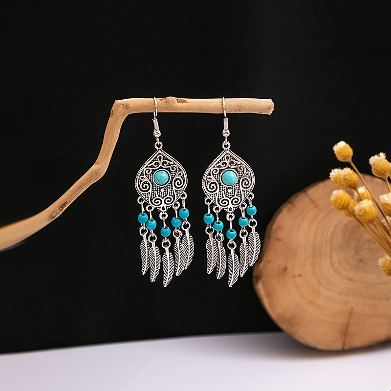 1 Pair Casual Retro Geometric Beaded Alloy Turquoise Drop Earrings display picture 24