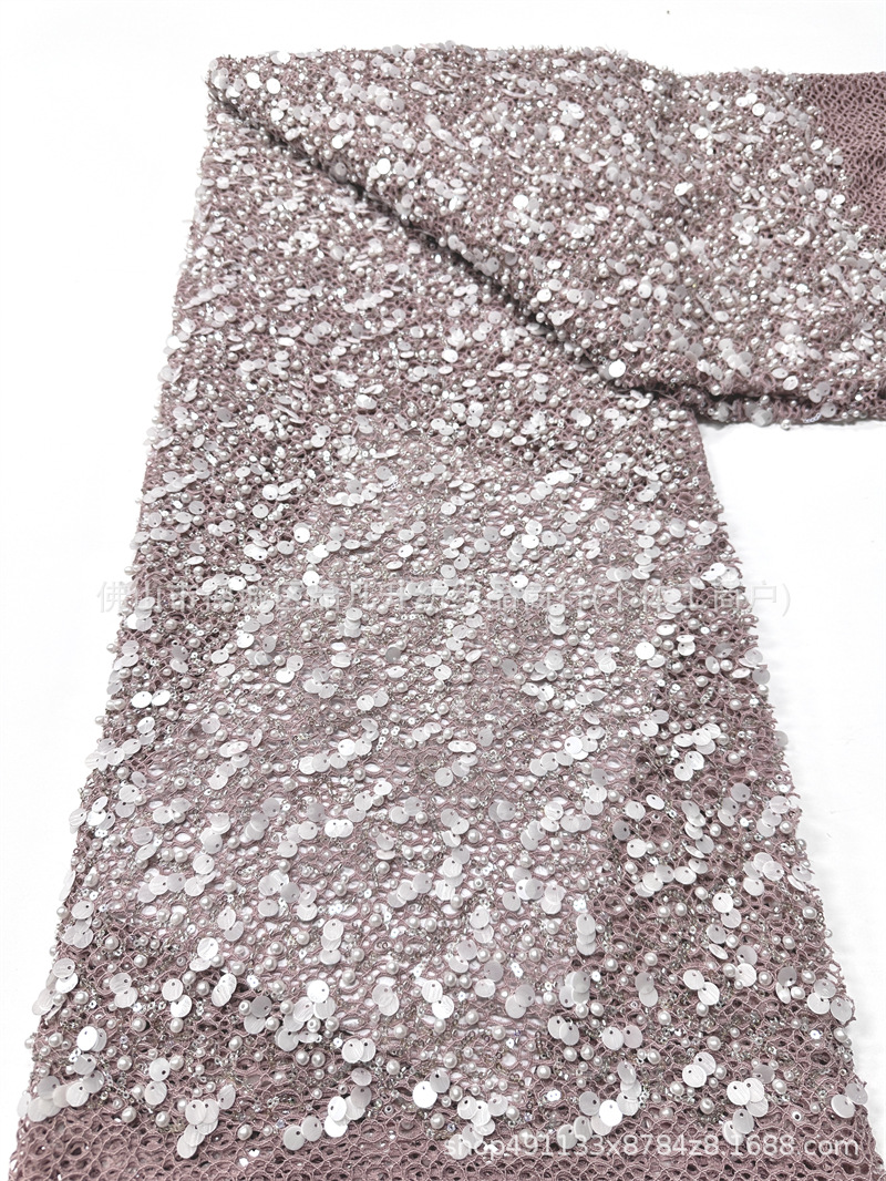 Tejido de malla de perlas pesadas 3 + 9cm de tela de vestido de boda de sequilla al por mayor