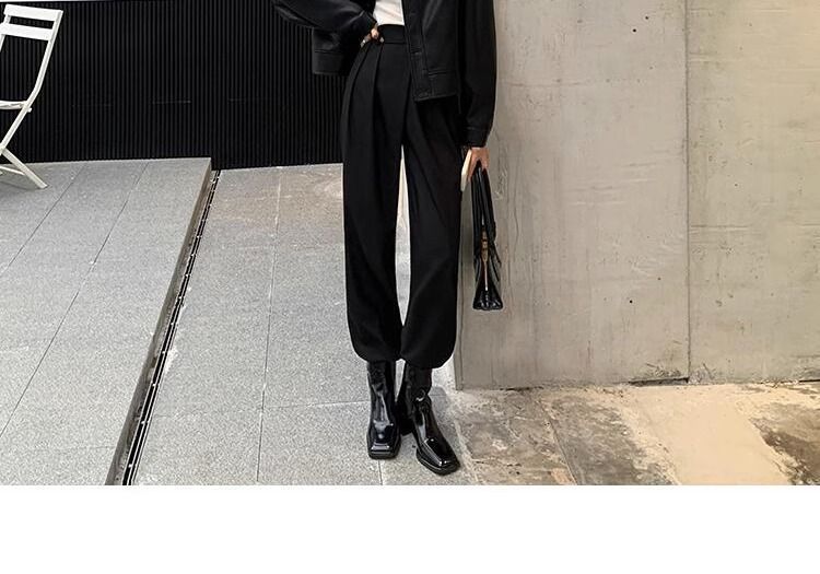 Women's Leather Jacket Black Retro Style Fashion Autumn Top_voghion.com