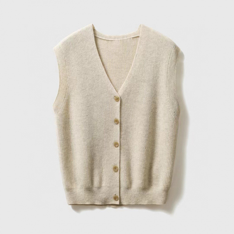 Pure Wool Women's V-neck Sleeveless Cardigan Vest Knitted Sweater Outer Sweater Coat Cardigan Women's Waistcoat Vest Vest