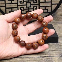 雷擊棗木佛珠手串雕刻十字天經太極八卦五雷佛珠手工打磨深色量大