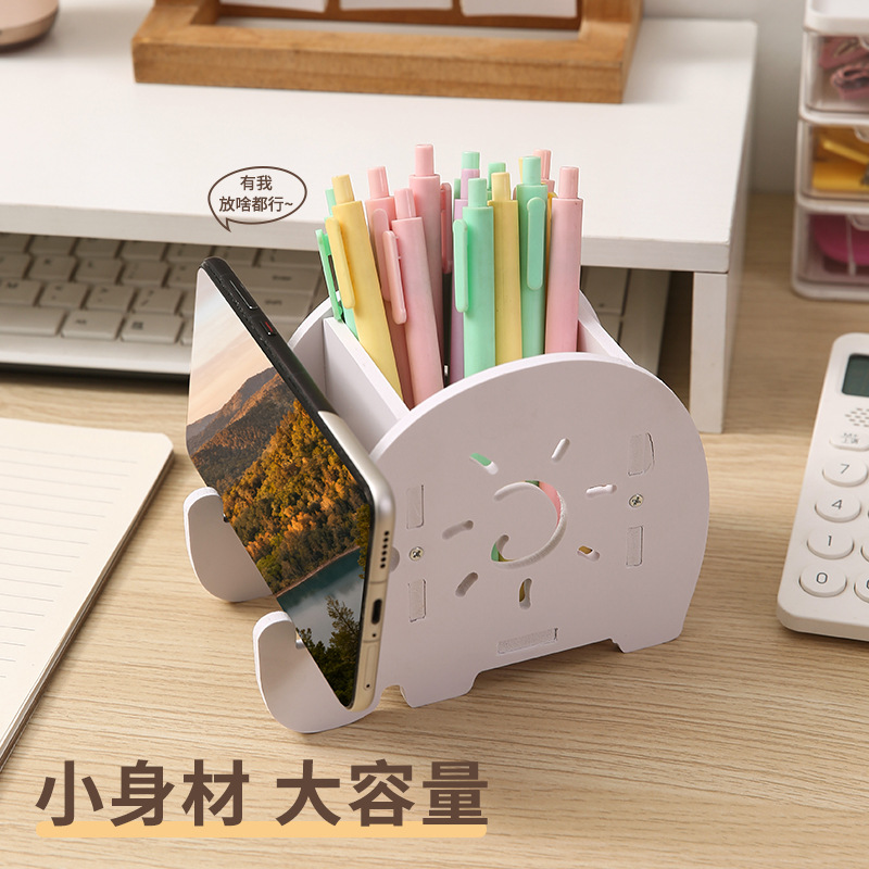 Caja de almacenamiento de lápiz multifuncional de madera de dibujos animados elefante lindo caja de almacenamiento de estilo estudiante papelería lápiz creativo