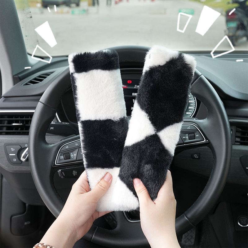 Imitation Rabbit Fur Car Seat Belt Shoulder Protector Simple Car Seat Belt Protector Plush Comfortable Car Shoulder Protector
