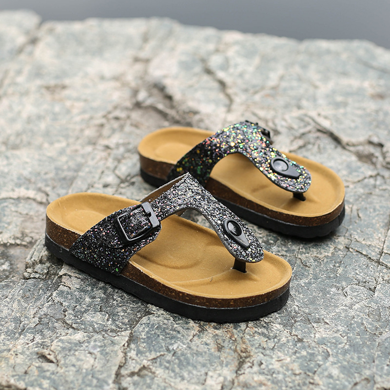 New large-sized women's sandals for foreign trade, colorful ice crystal water diamond cork slippers, Korean-style fashionable herd-shaped slippers for women undefined