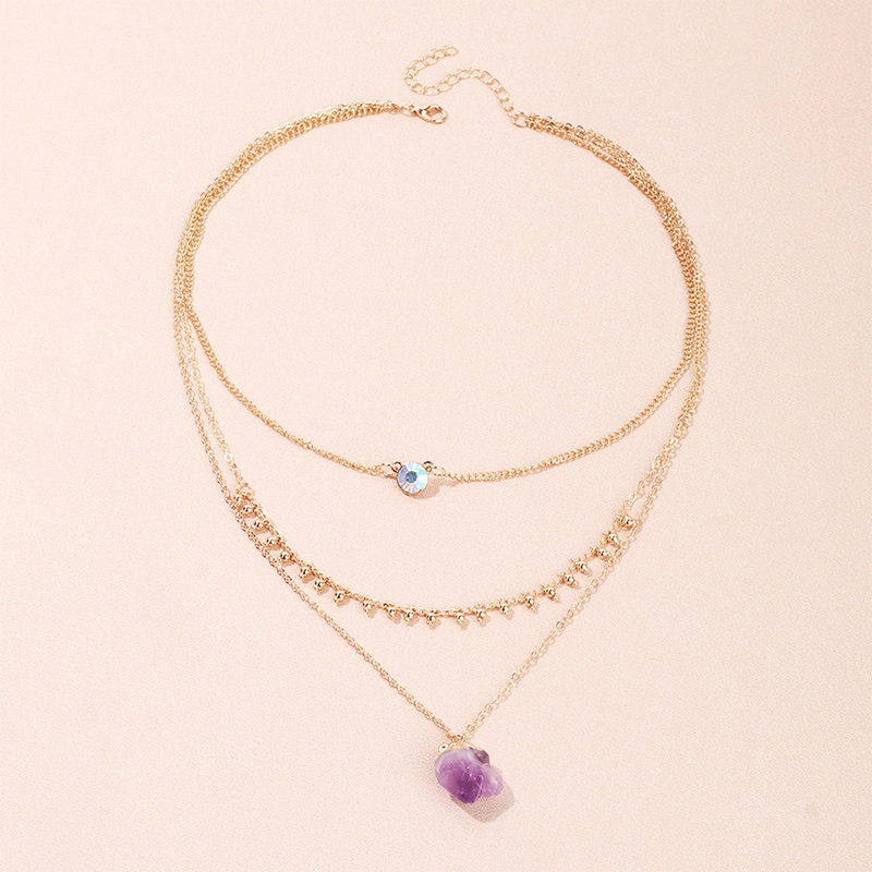 Geometric Pattern Sweet Geometric Artificial Crystal Copper Necklace Layered Plating Copper Necklaces