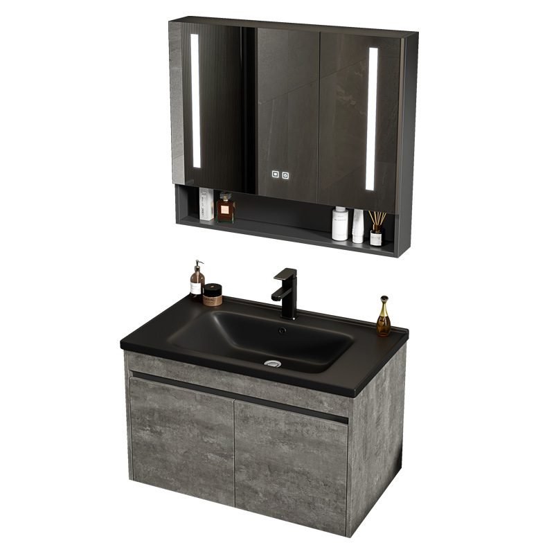 Mueble de baño de aluminio espacial Combinación de encimera negra Lavabo de cerámica de una pieza Lavabo transfronterizo Lavabo de baño Balcón