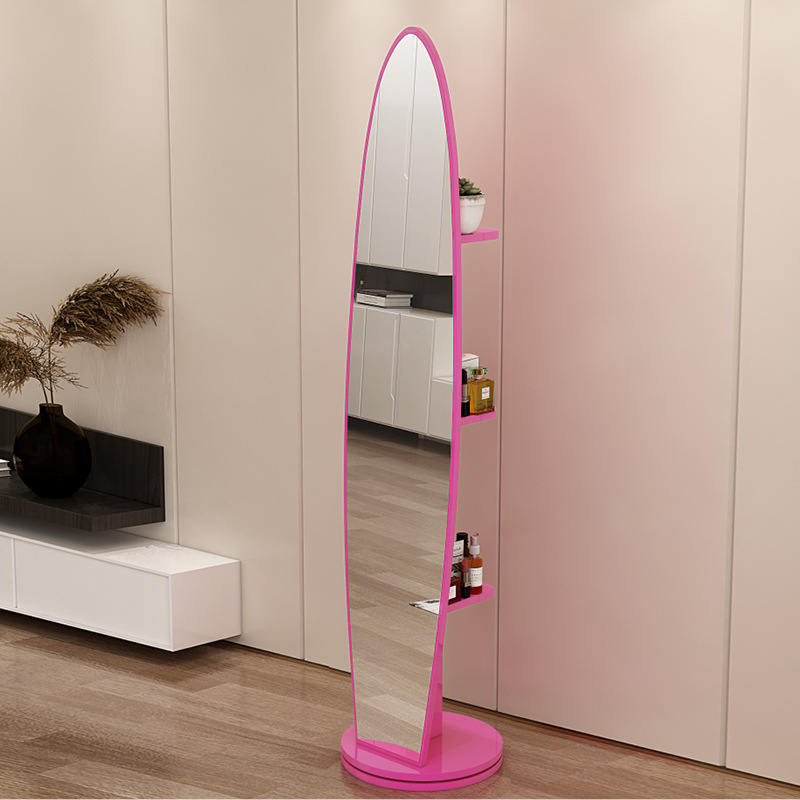 Espejo de cuerpo entero, espejo de piso para vestir, espejo de probador de dormitorio doméstico para niñas, espejo grande tridimensional móvil giratorio de viento