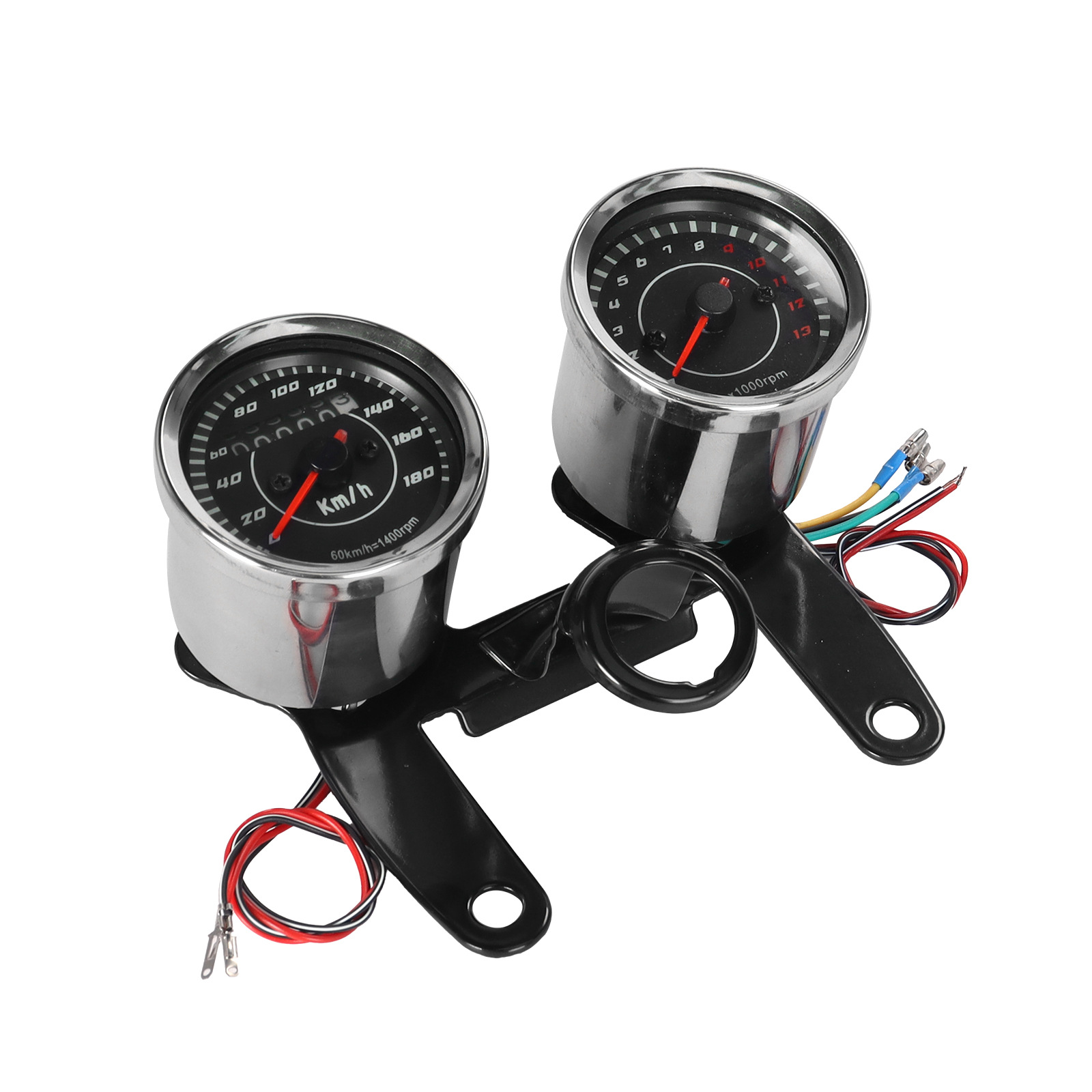 Supply of Vintage Motorcycle Small Instrument Panels with Dual Odometers/Modified Odometers/Tachometer Bracket Sets
