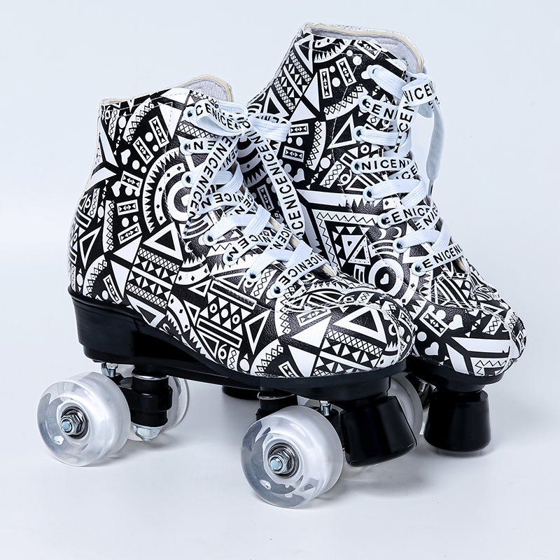 Fábrica al por mayor nuevo adulto doble fila patines niños cuatro patines adultos hombres y mujeres patines patinaje flash