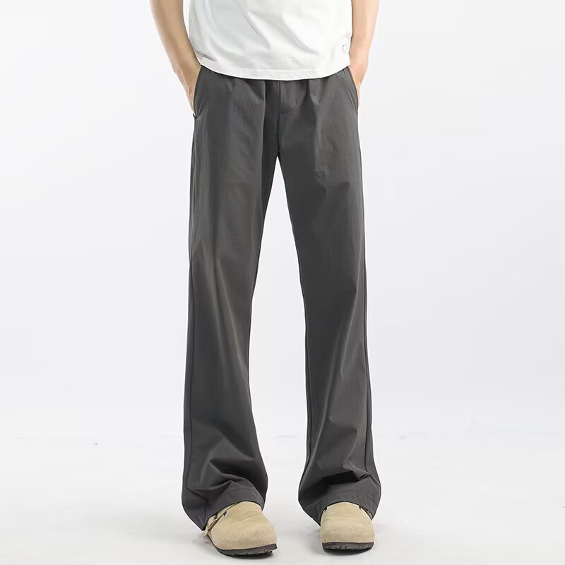 Summer Thin Ice Silk Drape Casual Pants for Men American Style Loose Straight Pants Slightly Flared Cleanfit Quick-Dry Trendy