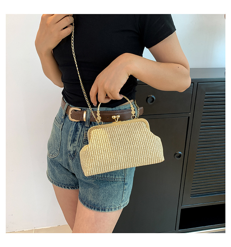 Chanel estilo cadena de metal bloqueo bolso de noche elegante moda perla Shell bolsa francés nicho bolso para las mujeres