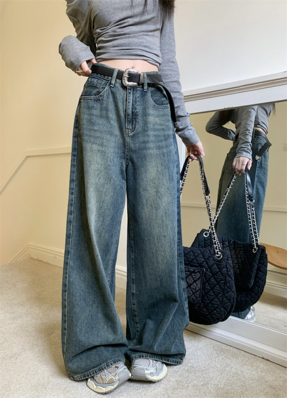 外国貿易の金はアメリカのレトロなストレートジーンズの女性の腰がゆったりしています。|undefined
