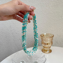 新款彩色石头串珠项链女百搭时尚个性高级感小众淡水珍珠颈链批发