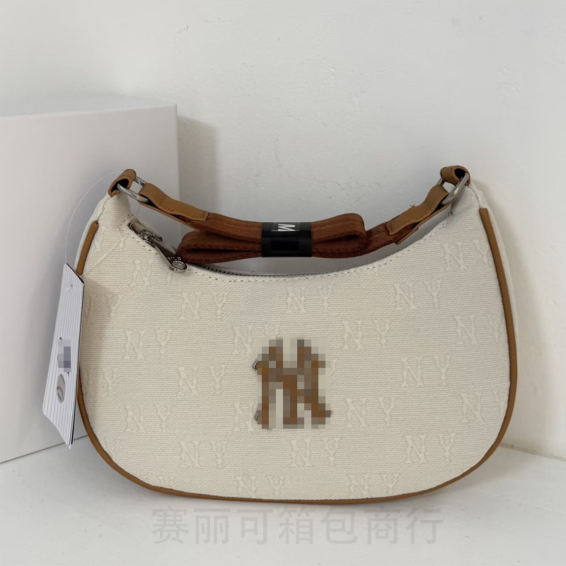 Korean Mlb New Men's and Women's Casual Full-Print Retro Old Flower Leather Label Armpit Bag Ny Versatile Satchel Shoulder Bag for Women