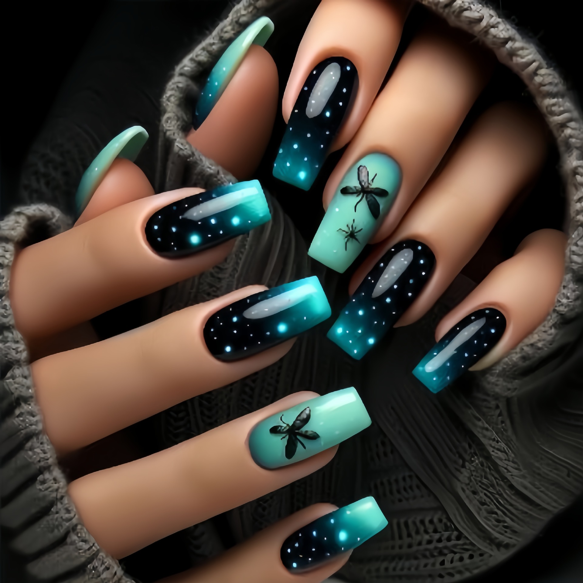 Long green nail stickers