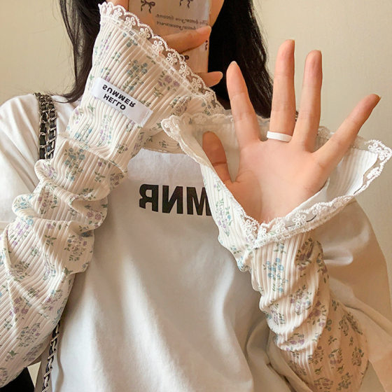 Small Floral Lace Sunscreen Sleeves Women's Summer 2024 New Loose Sunshade Anti-UV Ice Sleeves Trendy Arm Protection