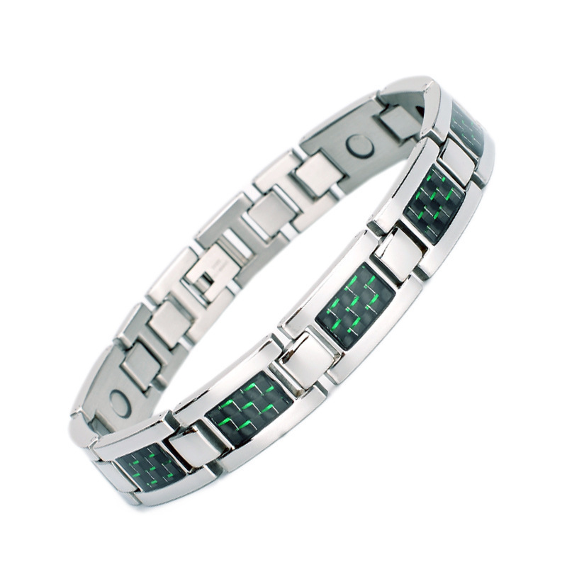 Ventas transfronterizas de moda europeas y americanas para hombres de aleación de fibra de carbono pulsera magnética ajustable joyas de mano