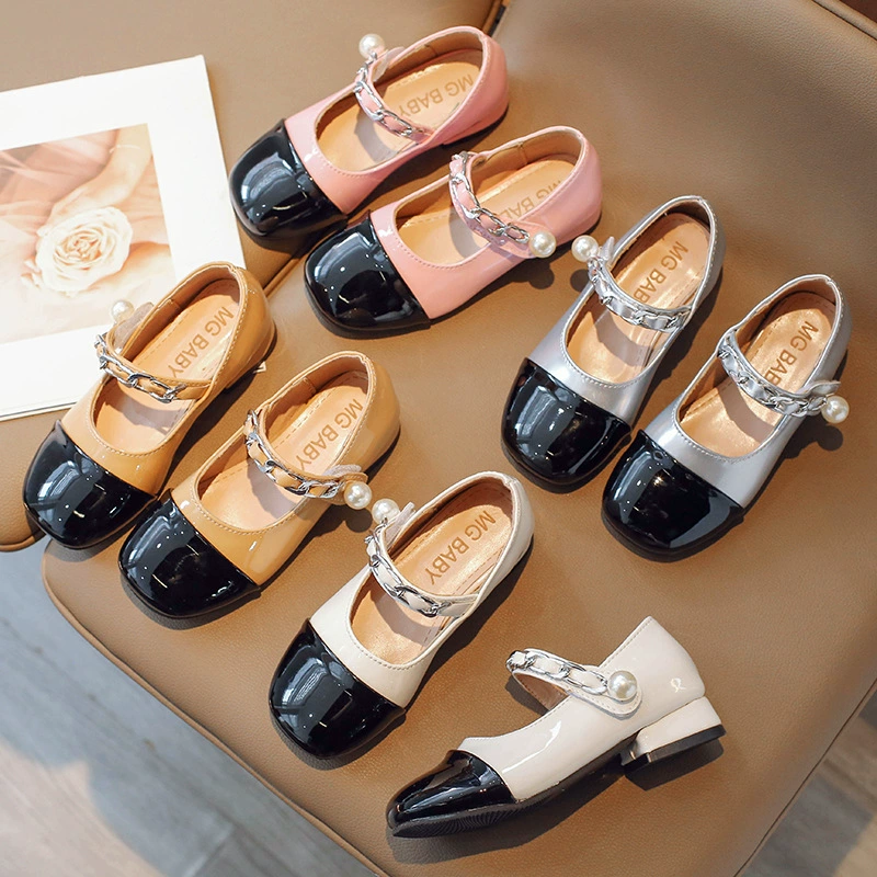 Детские кожаные туфли в британском стиле, подходящие по цвету, на массивном каблуке для маленьких девочек, одиночные туфли в стиле Шанель, осенняя цельная доставка