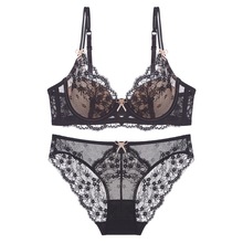 2025新款法式蕾丝蝴蝶结内衣纯欲性感大胸显小胸聚拢性感文胸套装