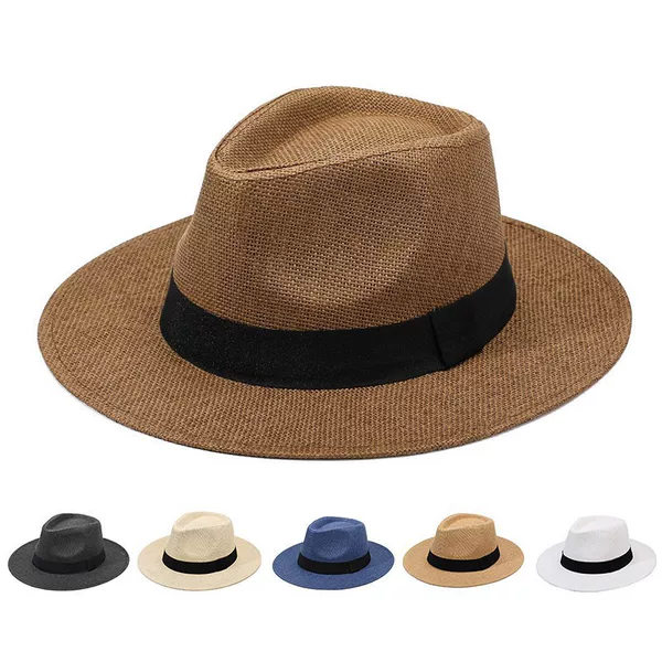Cross-Border Wide-Brimmed Flat-Brimmed Thick Straw Hat Beach Sun Hat New Style Unisex Straw Hat Men's Summer Hat