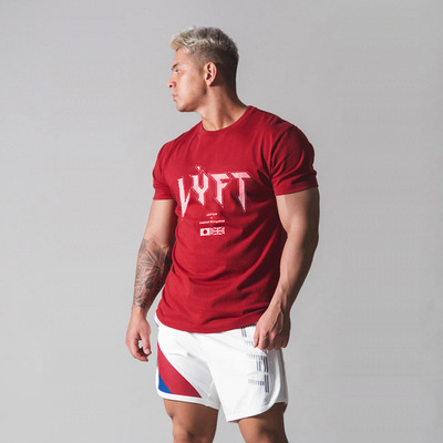 LYFT新款肌肉兄弟短袖男寬松棉外貿T恤時尚歐美外貿吸濕短袖男
