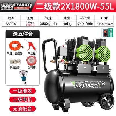 Small Oil-Free Silent Air Compressor Hava kompressorları - double-tube-upgrade-2x1800w-50l-gift-package