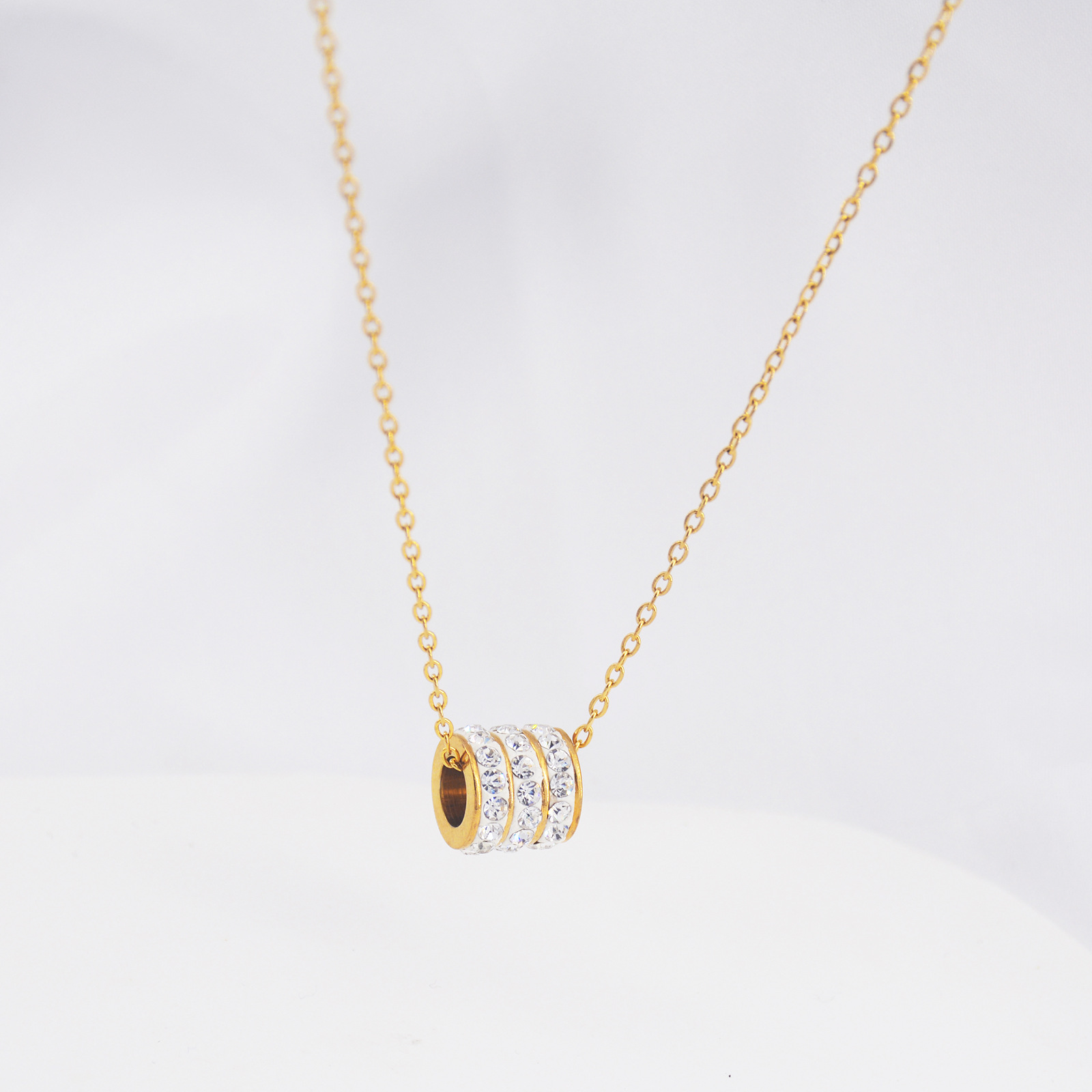 Simple Style Geometric Stainless Steel Titanium Steel Plating Rhinestones Necklace 1 Piece