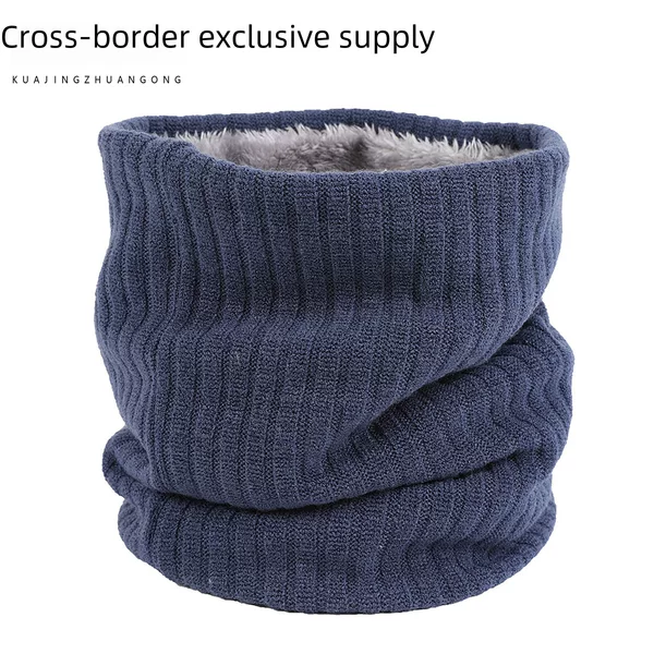 Spot winter knitted collar outdoor warm collar solid color men's and women's double pullover plus velvet scarf cross-border exclusive