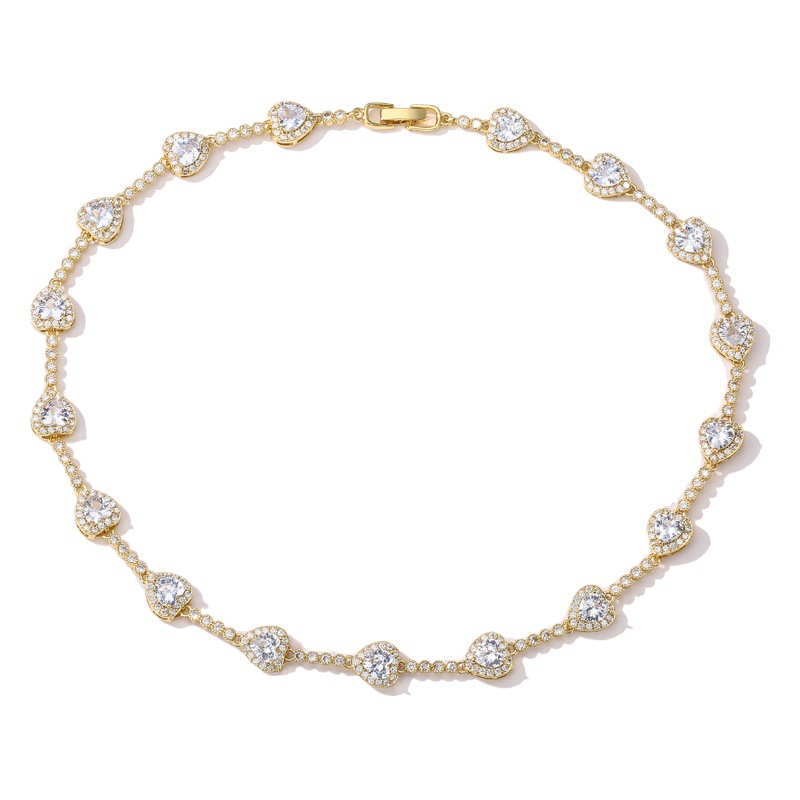 HECHENG jewelry love zircon necklace brass plated 18K gold zircon geometric necklace bracelet set
